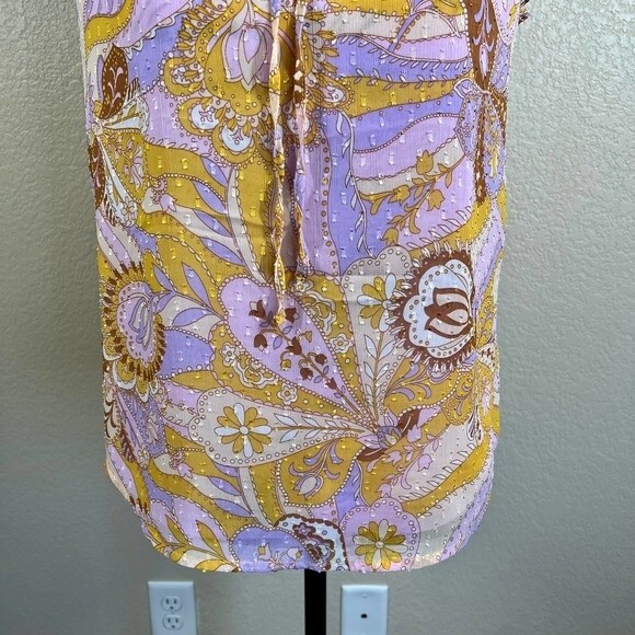 Maison d' Amelie yellow blouse purple paisley print top flutter sleeve size S - Picture 8 of 15